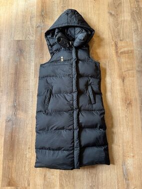 Black Hooded Long Puffer Vest